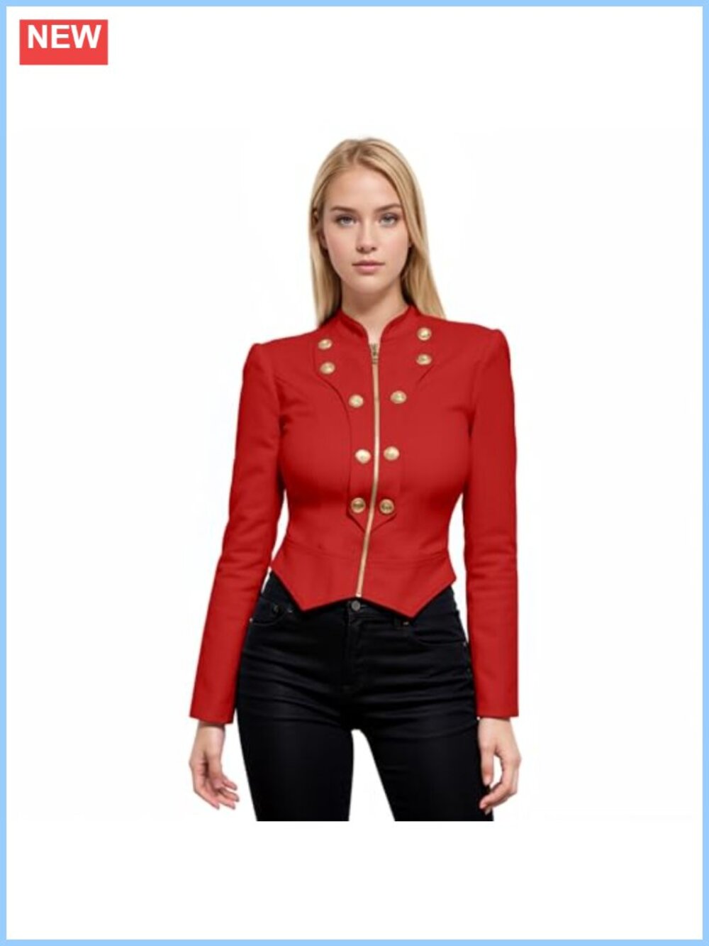 Crop Blazer Jacket with Gold Zipper Long Sleeve